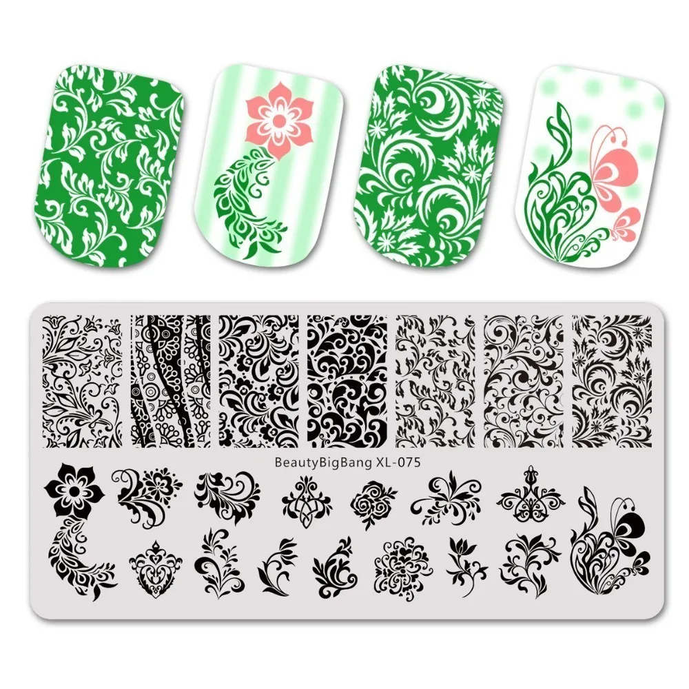 Beautybigbang ногтей штамповки пластины Роза Персик цветы хризантемы изображения из нержавеющей стали пластины для штамповки ногтей - Цвет: 75