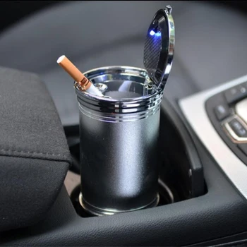 

Aluminum Alloy Universal Size Silver Car Styling Solid Color Car Ashtray Ash Tray Storage Cup With LED For Most of Cars