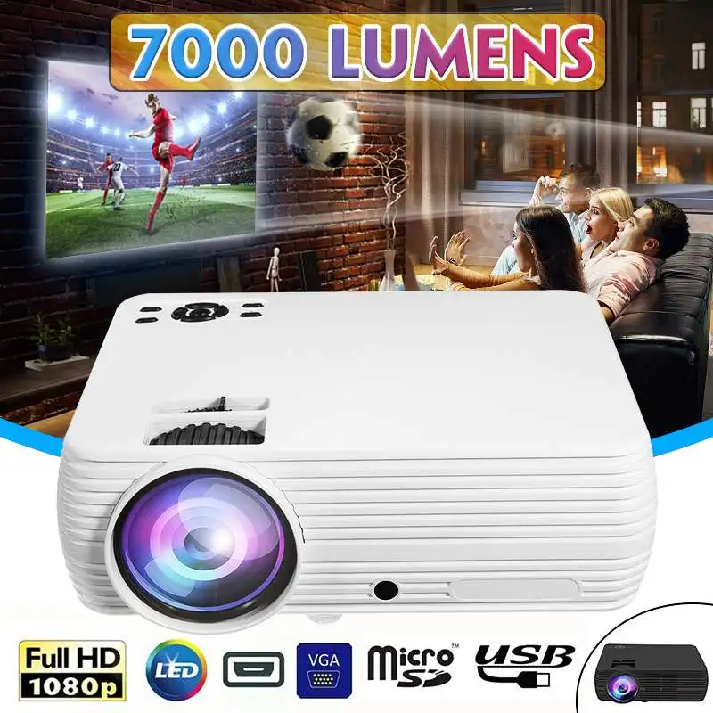 7000Lumens HD Multimedia LCD LED Projector Home Cinema Theater HDMI USB AV 1080P 