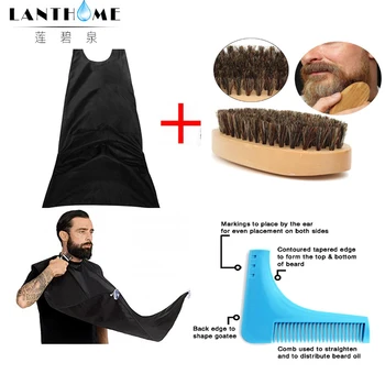 

3pcs Compact Size Waterproof Beard Trimming Apron Hair Shave Apron Natural Wooden Beard Comb Boar Bristle Hair Brush Lice Comb