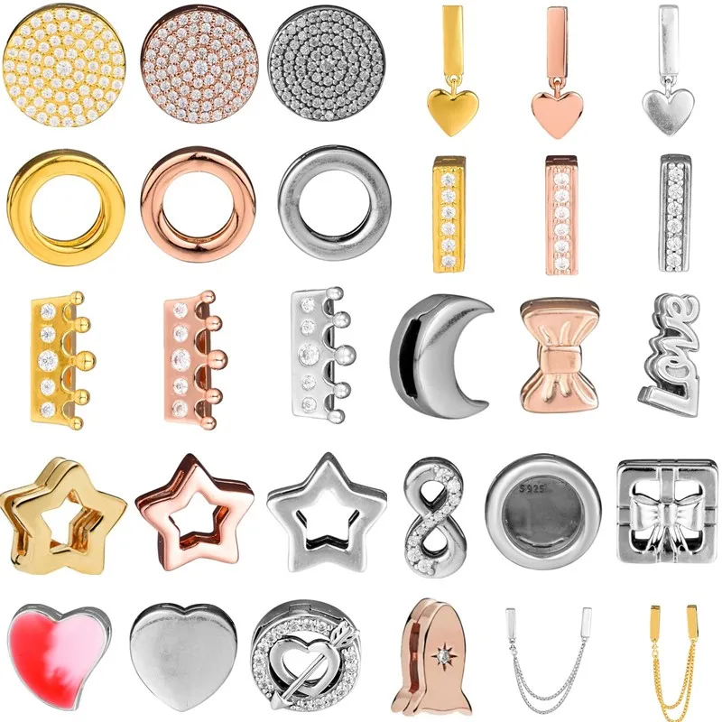 

PANDULASO Original Gold Silver Reflexions Clip Charm Fits Pandora Reflexions Bracelet Heart Floating Bead Women DIY Jewelry