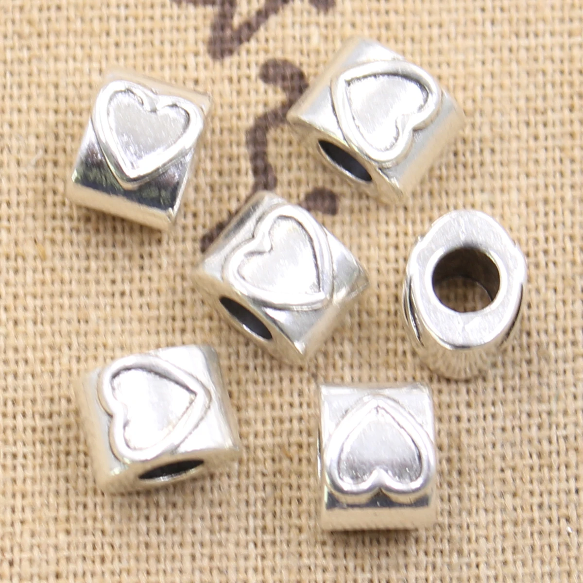 

6pcs 10x8x8mm heart 4.5mm big hole bead charm fits antique silver charm bracelets Wholesale