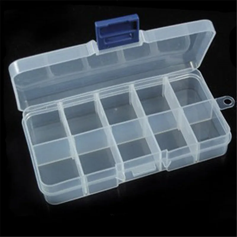

10 Slots Jewelry Tool Box Plastic Compartment Adjustable Jewelry Necklace Clear Storage Boxes Case Holder Craft Organizer F664