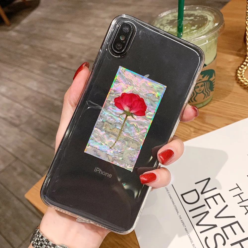 Luxury Real Dry Flowers Rose Shell Transparent Hard Case For Apple iphone 6 7 8 Plus X XR XS Max Covers 6plus 7P 8P XsMax Cases | Мобильные