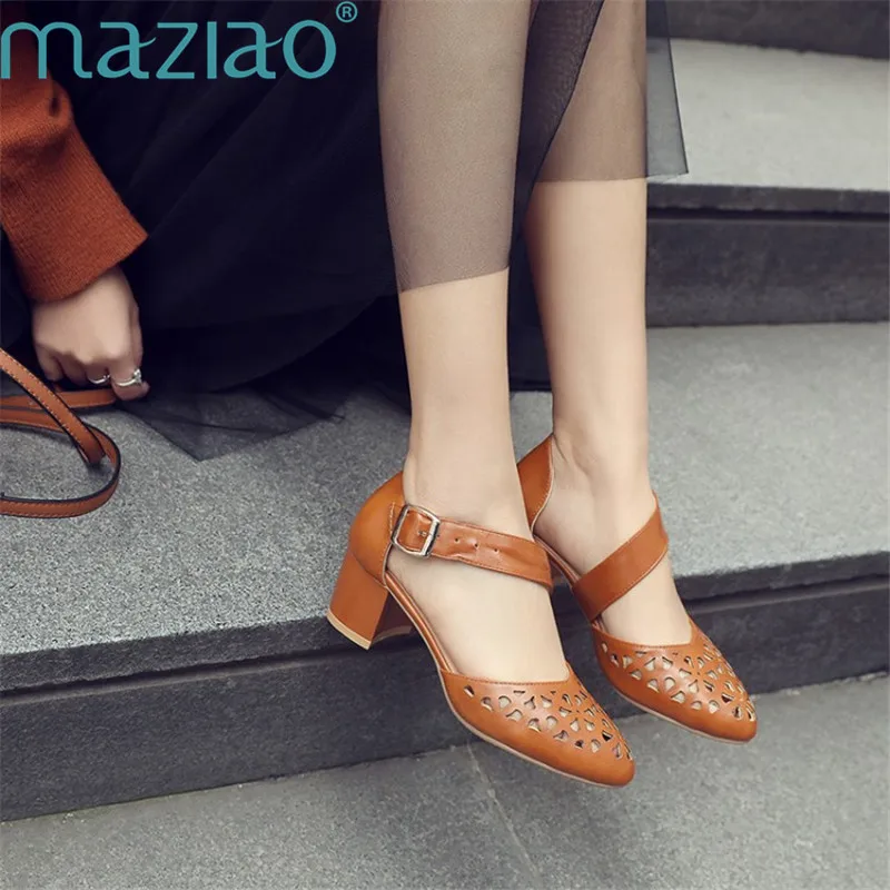 

Ladies Shoes Round Head Hollow Out Lolita Fashion Comfortable Party Women Shoes Genuine Leather High Heel MAZIAO