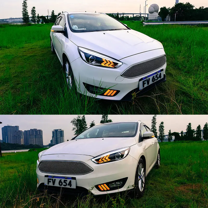 Головной светильник в сборе для Ford Focus левый и правый светодиодный ходовой светильник DRL и Желтый поворотный сигнальный светильник