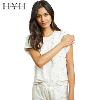 

HYH HAOYIHUI Brand 2018 New In Beige Sweet Women T-shirts Polka Dot Blended Short Sleeve Female Tees Casual Female Pullovers