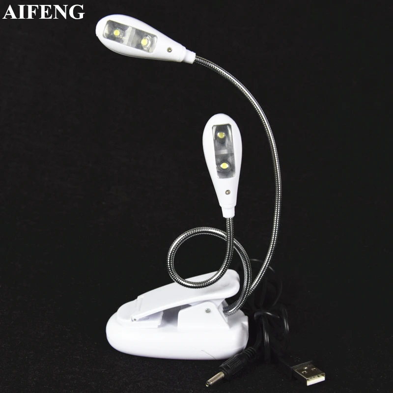 

AIFENG Mini Night Light 4Led Dual Switch Flexible Tube USB Or AAA Battery Powered Table Lamp With Clamp Mini Reading Night Light