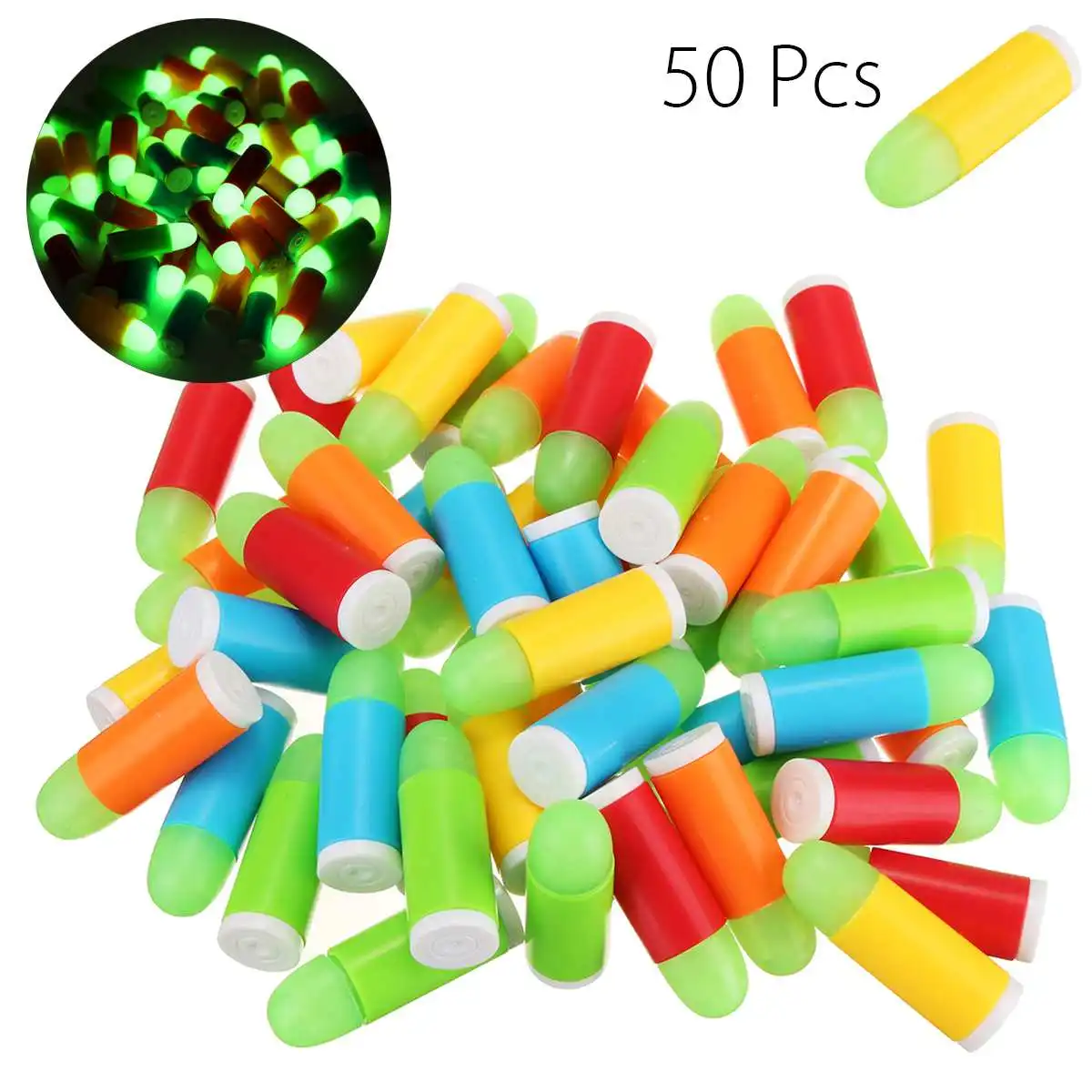 

50PCS 1911/Revolver Soft Rubber bullet Pack Refill Toy Multi-color Noctilucent Outdoor Fun Sports Children Toy Guns Toy