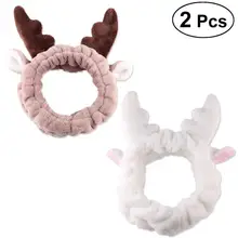 2 шт. повязки для макияжа с мягкими и милыми рогами для женщин и девушек, Душ Спа и макияж(коричневый и белый