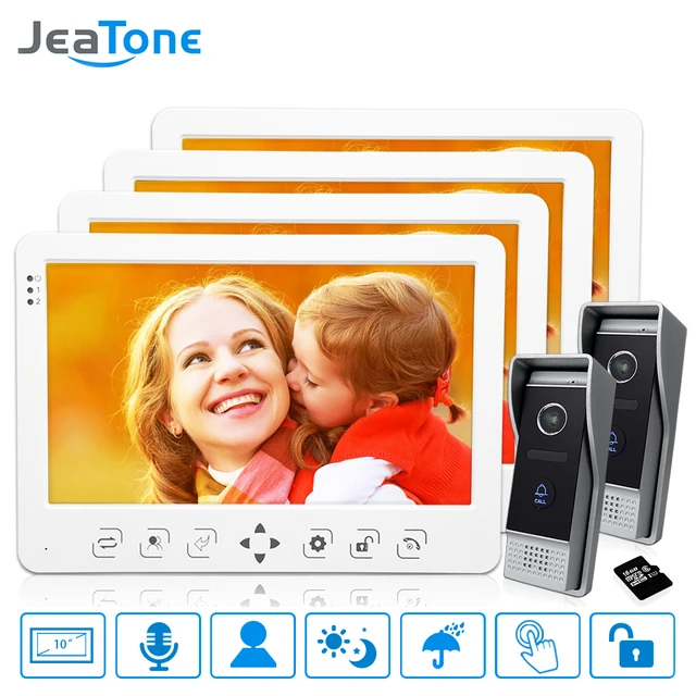 Best Price 10''Video Door Phone Doorbell Intercom System 4*Touch Key Monitor+2* 1200TVL Call Button+16G Card Motion Detection/Voice Message