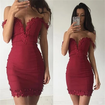 

Sexy Sweetheart Short Bridesmaid dresses Burgundy Appliques Mini bridesmaid dress Robe demoiselle Prom Dress Party Gowns