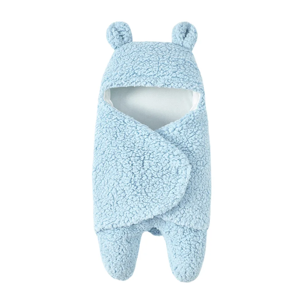 Милое Белое Хлопковое одеяло для новорожденных, для сна, для мальчиков и девочек, однотонное, мягкое, дышащее, Пеленальное Одеяло kocyk dla dziecka - Цвет: blue