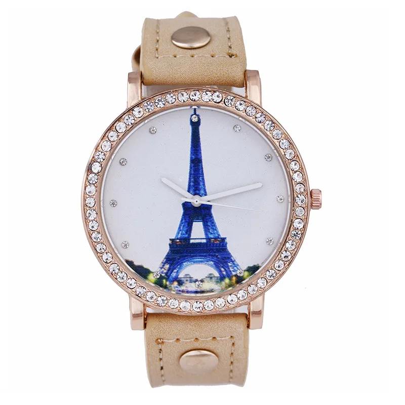 Fashion Eiffel Tower Sweet Women Watches New Luxury Rhinestone Analog Quartz Watch Women Leather
