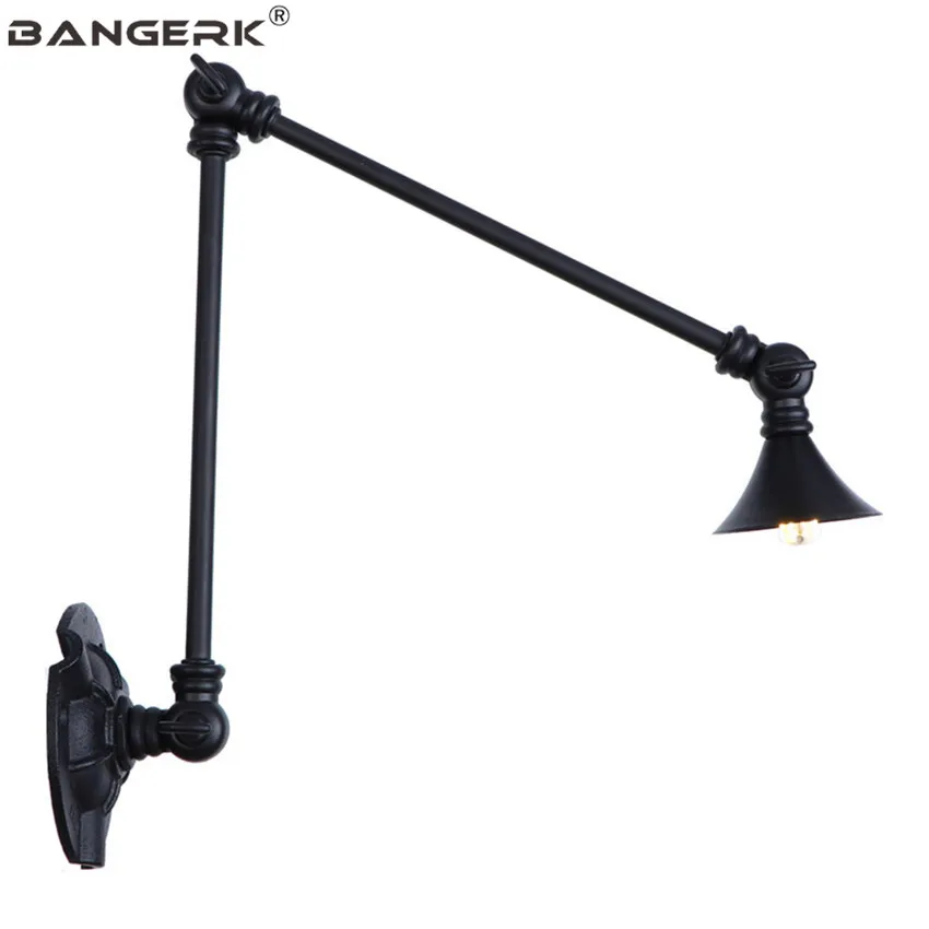 Black Iron Double Festival Long Arm LED Wall Light Loft Industrial Vintage Sconce Wall Lamp Telescopic Folding Indoor Lighting 