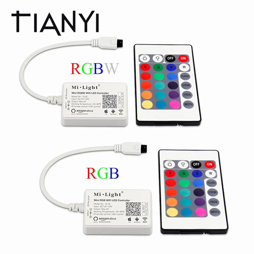 Мини WI FI светодиодный контроллер milight RGBW led RGB DC12V 24 V 4A Ми свет Поддержка Alexa для