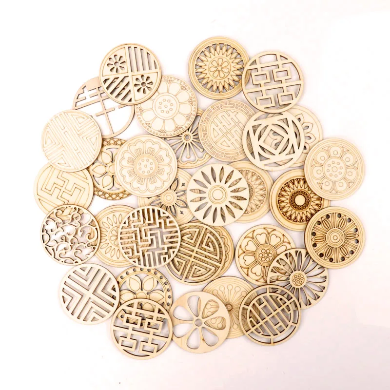 

Chinese style Retro Frame Wooden Pattern Round Scrapbooking Craft Handmade Accessory Sewing Home Decor DIY 5pcs 64mm