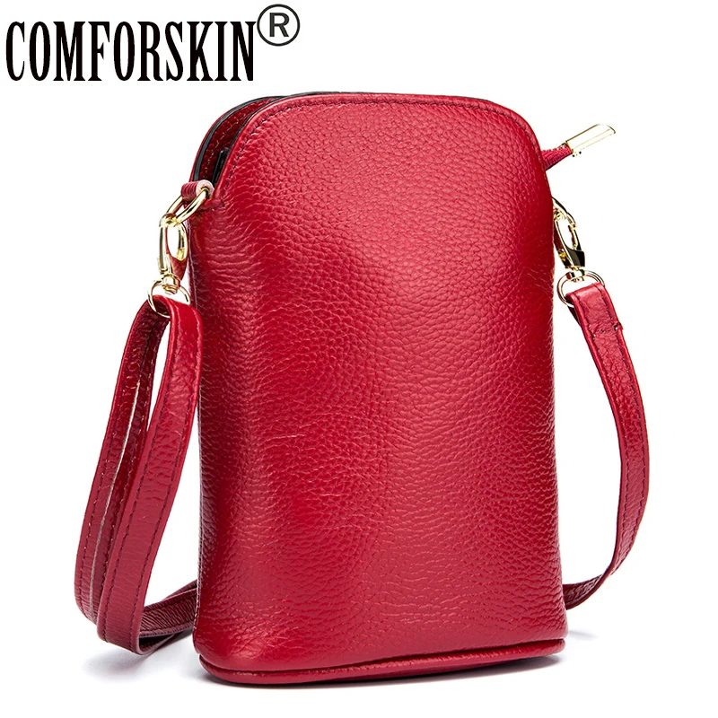 

COMFORSKIN Brand Designer Guaranteed Genuine Leather Women Mobile Phone Bag Hot Fashion Litchi Pattern Ladies Messenger Bag 2018