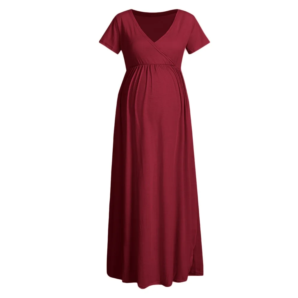 Вечерние платья для беременных, платья для беременных, женское платье с v-образным вырезом и коротким рукавом, платье для беременных, женский сарафан, одежда - Цвет: Бордовый