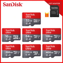 Двойной Флеш-накопитель SanDisk Ultra микро-sd 400 Гб 256 ГБ 200 ГБ 128 Гб 64 ГБ 32 ГБ оперативной памяти, 16 Гб встроенной памяти, A1 микро SD карты памяти SDHC карты UHS-I C10 Microsd 100 м/с+ sd-адаптер