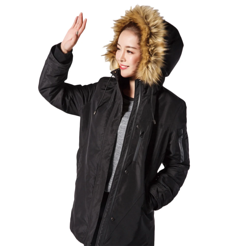 Унисекс Зимние теплые куртки с подогревом умный термостат чистый цвет с капюшоном одежда с подогревом лыжные походные пальто регулируемая температура
