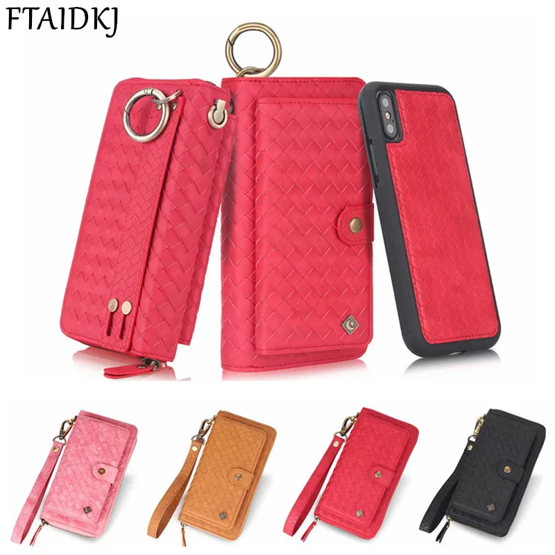 Multifunction Woven Pattern Zipper Wallet Case For Samsung Note 10 8 9