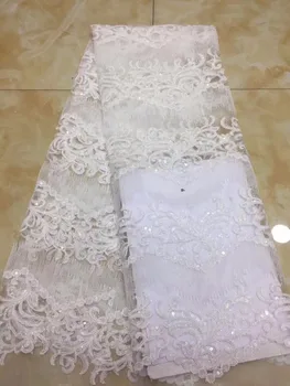 

White 2019 high quality French Nigerian sequins net lace,African tulle mesh sequence lace fabric for party dress 5yards/lot