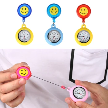 

Lovely Smiling Face Nurse Pocket Watch for Ladies Retractable Rope Quartz Analog Gift Watches for Girls