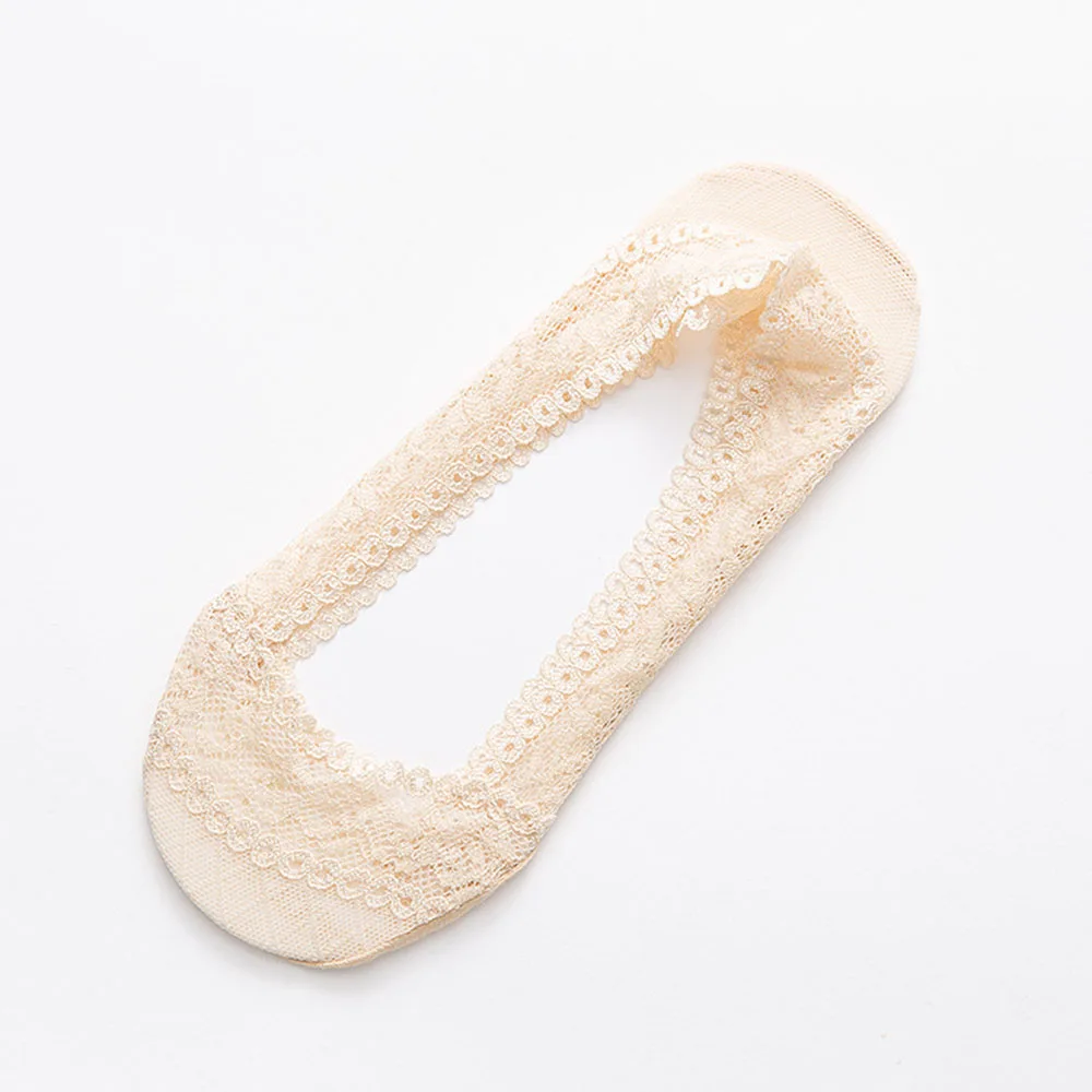 1 пара, летние женские кружевные носки-Башмачки из силикагеля для девочек невидимые Нескользящие тапочки с хлопковой подошвой Нескользящие носки - Цвет: nude A
