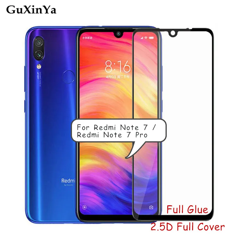 Защитное стекло для экрана Redmi Note 7 Pro Полное клеевое закаленное Xiaomi покрытие