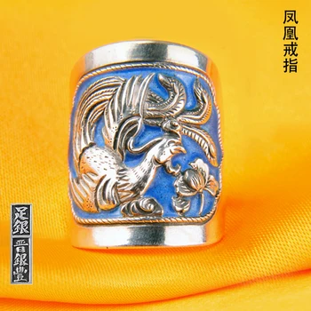 

999 silver Zuyin handmade Vintage Sterling Silver Enamel ring Shaolan process female live chicken