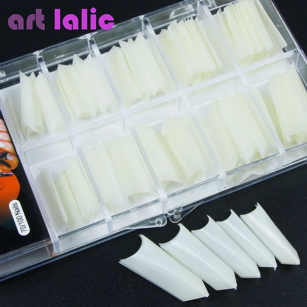 

Artlalic 100 Pcs French Artificial Fake Nail Tips Natural/White/Clear Color V Shape DIY False Nails Box Set Manicure Design