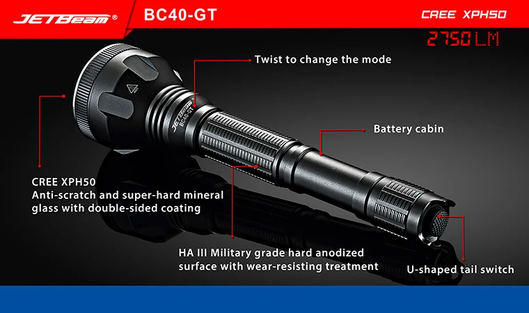 Jetbeam BC40-GT BC40GT фонарик/прожектор-2750Lm-CREE XHP50 светодиодный