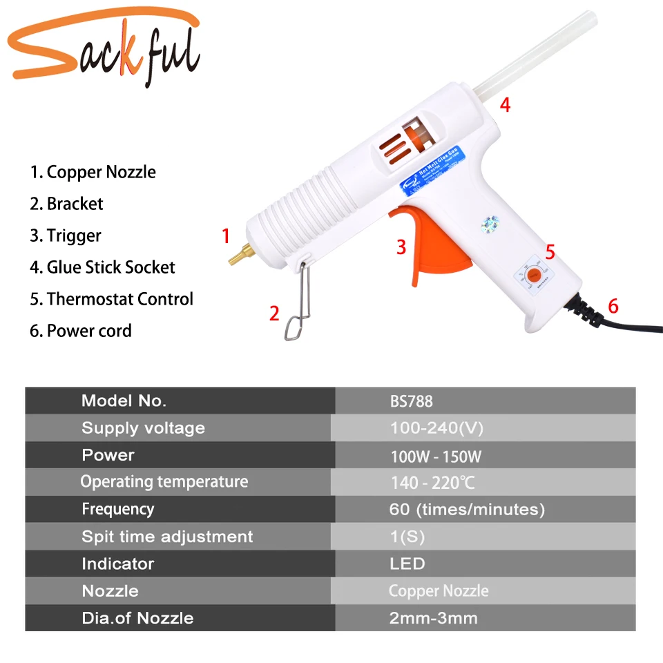 150W 100W Hot Melt Glue Gun with Temperature Control Thermostat 5 Free Glue Sticks for Home DIY Industrial Manufacture