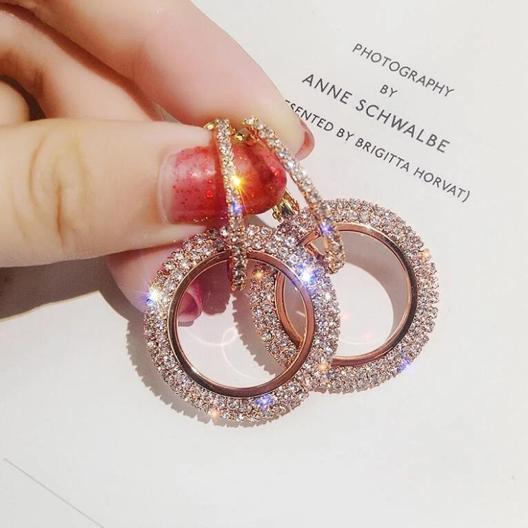 

New design creative jewelry high-grade elegant crystal earrings round Gold and silver earrings wedding party earrings for woman