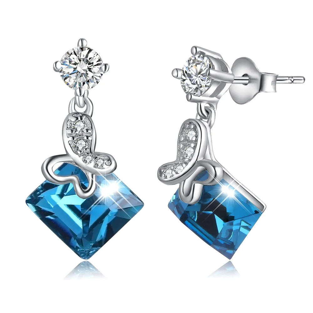 Серьги AOBOCO из стерлингового серебра женские серьги подвески с голубыми