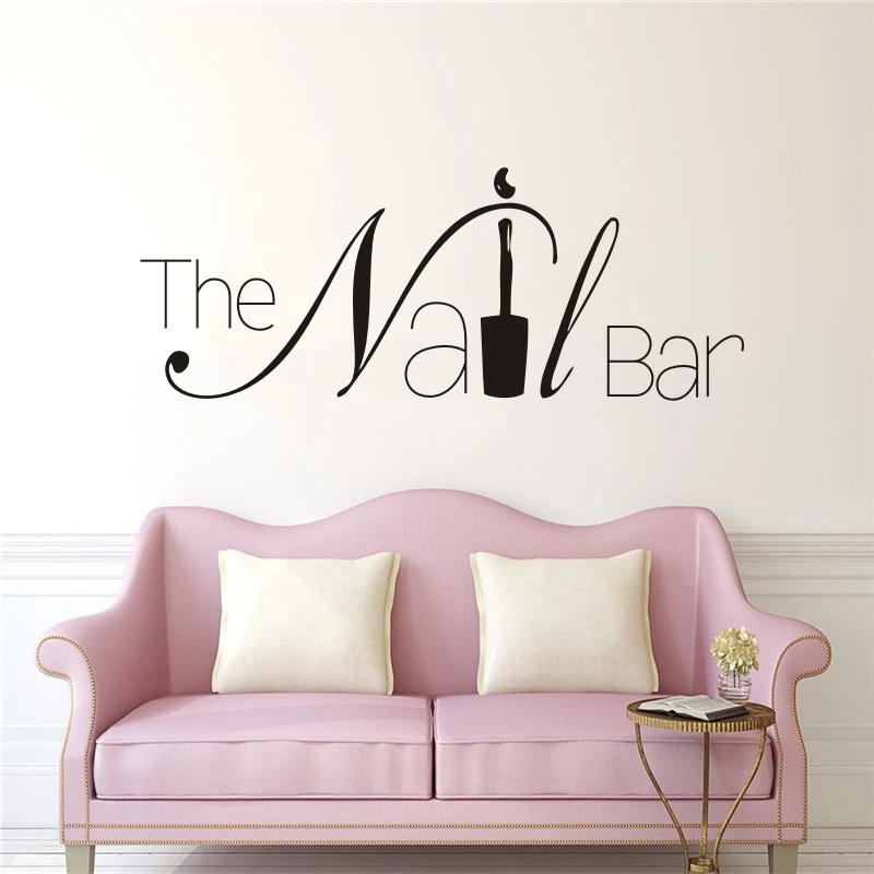 The Nail Bar Logo Wall Window Sticker Manicure Design Wall Decal Removable Nail Art Wall Poster Beauty Salon Window Decor B198