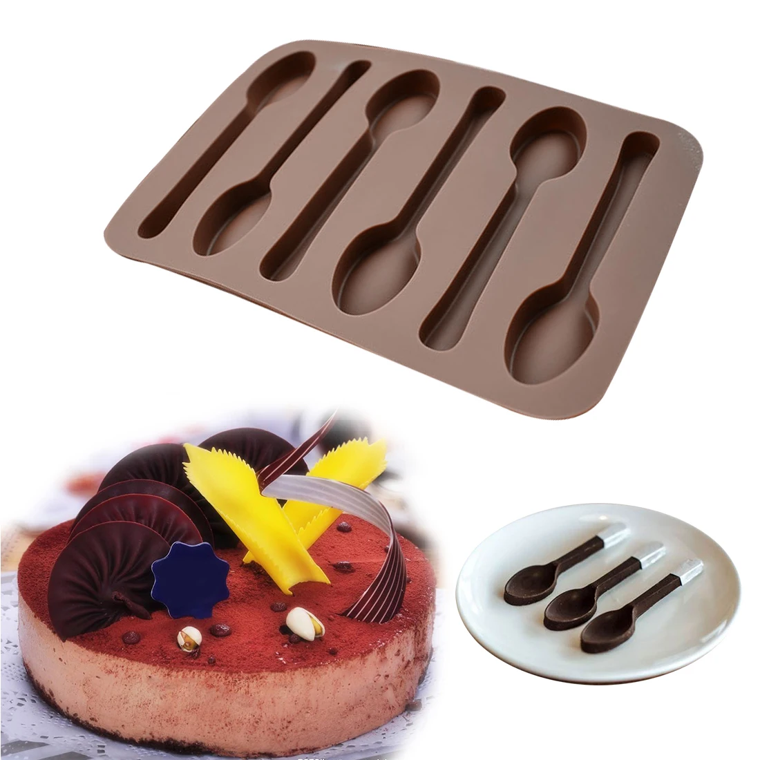 

1PC Cake Decorating Molds 6 Holes Spoon Shape Silicone Chocolate Mold Kitchen Baking Candy Soap Mould Cake Stencils Pastry Tools