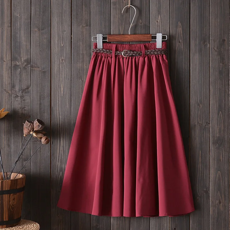 

Womens Skirt Ladies Elastic Waist A Line Beach Swing Simple Office Pleated Midi Work Plain
