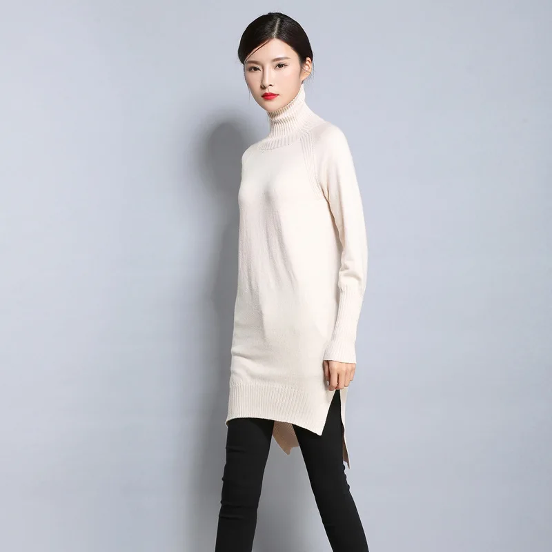 

Slit Knitted Sweater Turtleneck Knitted Pullover Women Cashmere Blouse Winter Tops Elastic Slim Coats Female Knitted Sweater 2XL