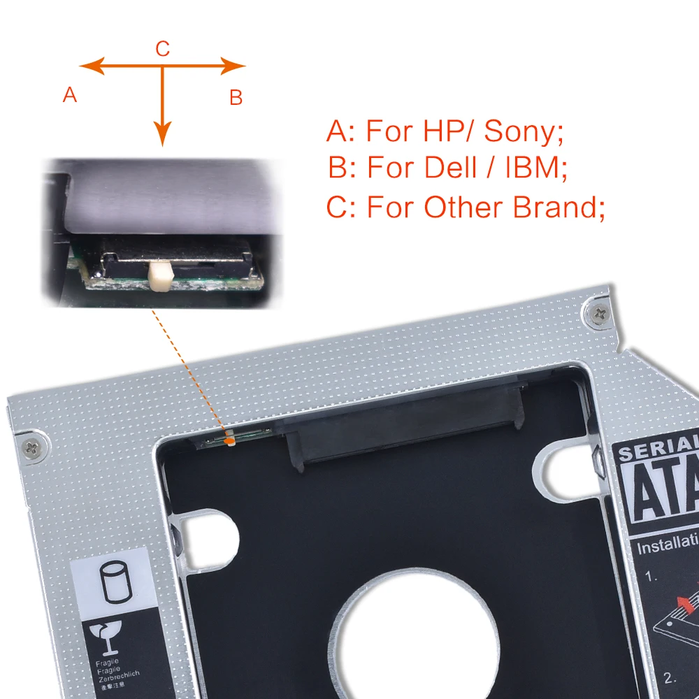 TISHRIC Универсальный алюминиевый 2-ой HDD Caddy 12,7 мм SATA 3,0 2," для ноутбука 12,7 мм ODD DVD-ROM Optibay чехол SSD коробка корпус