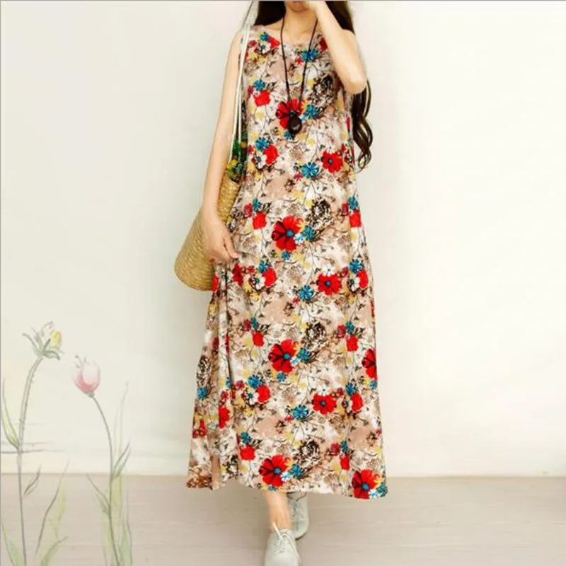 Robe Femme хлопковое льняное платье женское летнее повседневное Макси Платье с