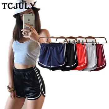 

TCJULY New Design Stripes Patchwork Satin Shorts Smooth Loose Casual Sports Short Pants Breathable Stretch Women's Summer Shorts