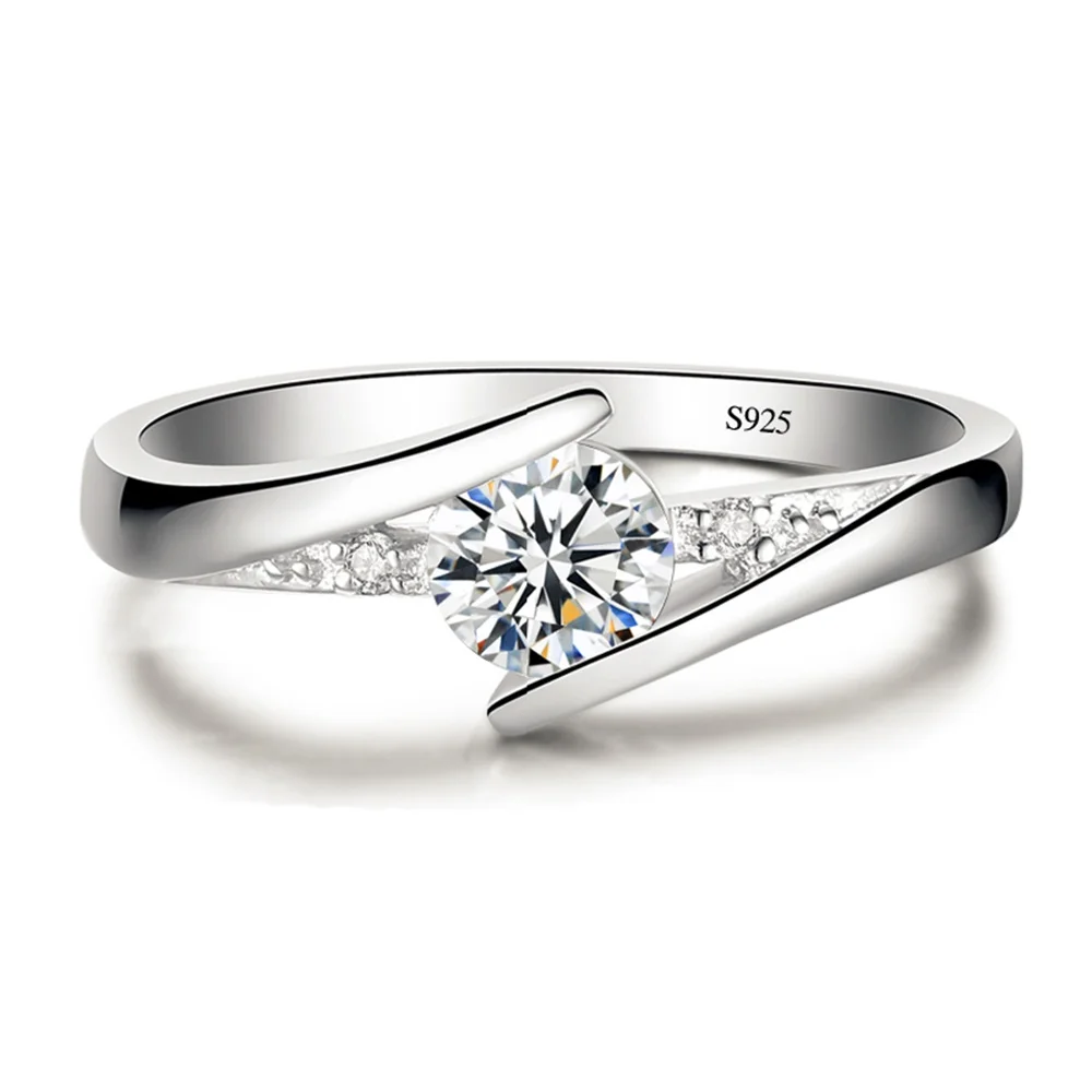 YANHUI Original Pure Solid 925 Silver Ring Luxury 0.5 Carat CZ Zircon Engagement Wedding Rings For Women Ring Size 4 -10 J50036