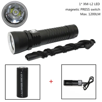 

XM-L2 LED Flashlight 1200 Lumens Underwater Diving Flashlight Aircraft Aluminum Torch White Light Lamp Use 26650 Battery