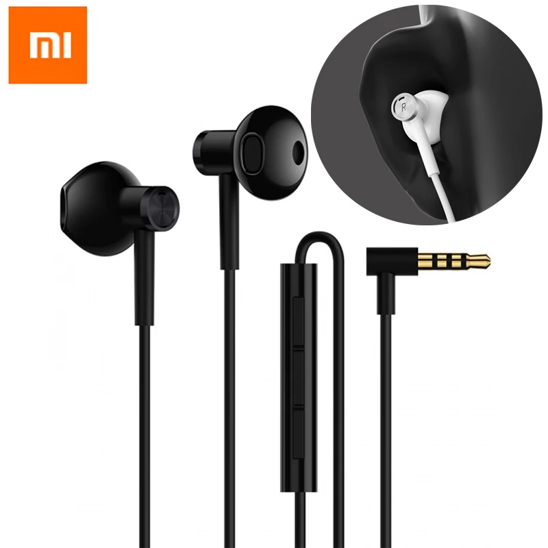 

100%Original Xiaomi Half In-Ear Earphones Mi Dual Units 3.5MM Wire Control Xiaomi Earphones for Mi A1 Redmi 5 Plus Smartphone