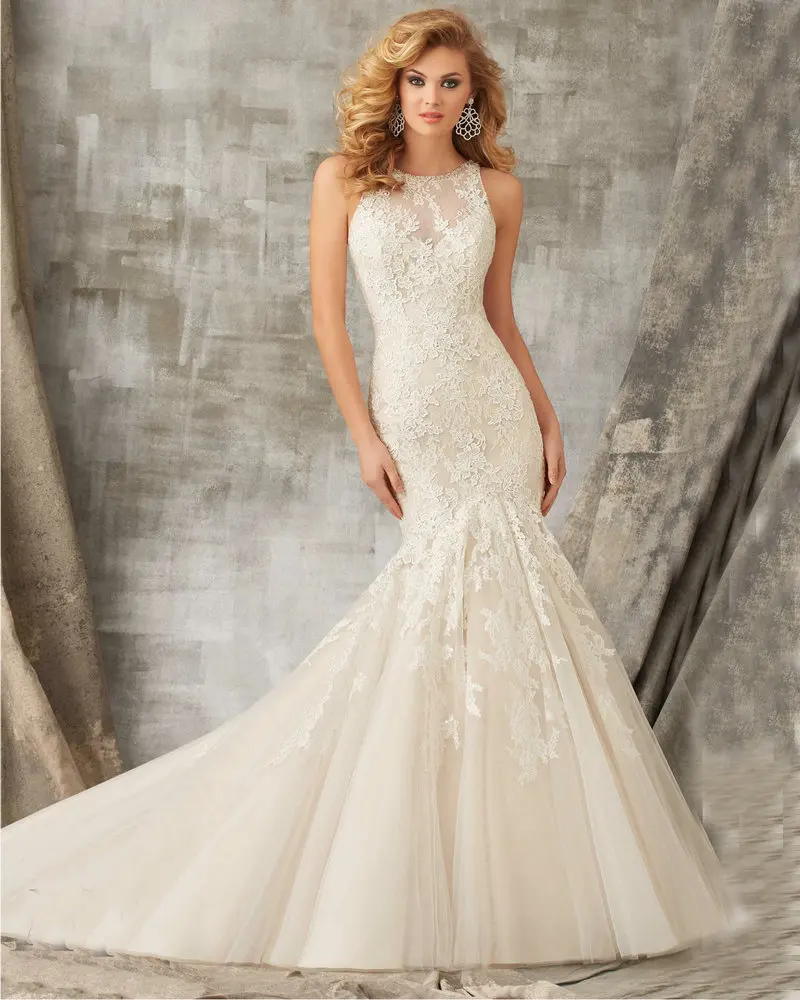 Wedding Illusion Neckline Dress illusion neckline wedding dress with beading sottero and midgley aliexpresscom buy mermaid 2016 sleeveless ivory lace vintage backless bridal gowns