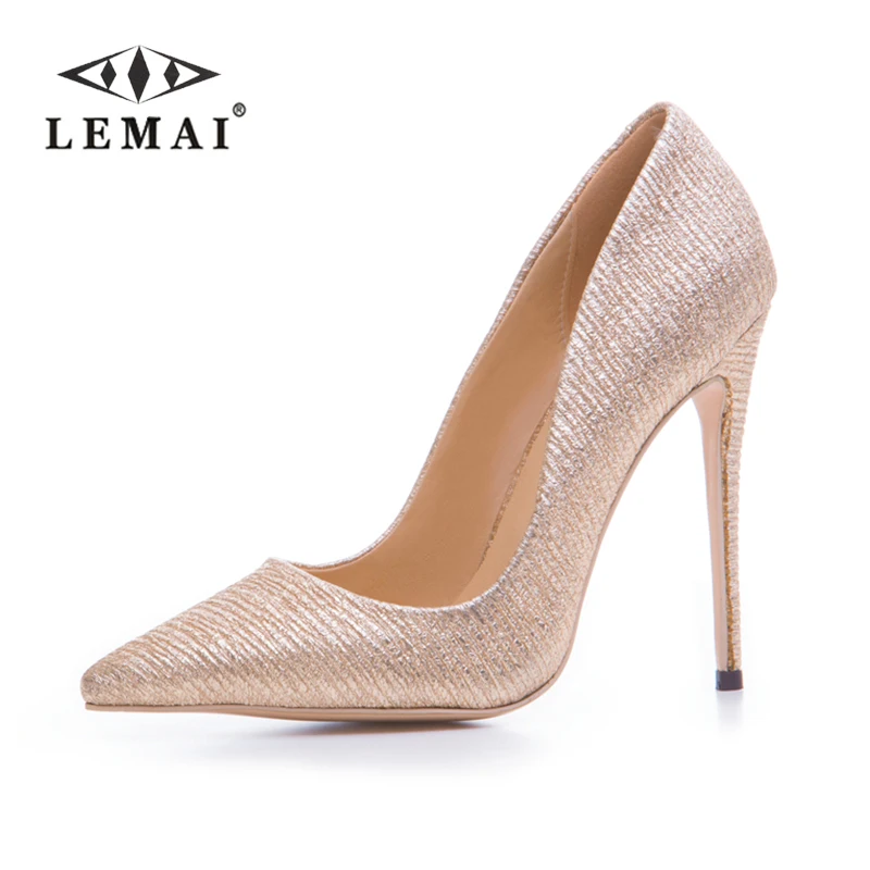 LEMAI Women High Heel Shoes Basic Model Party Pumps Lady Sexy Pointed Toe Thin Wedding GOLD #34-43 | Обувь