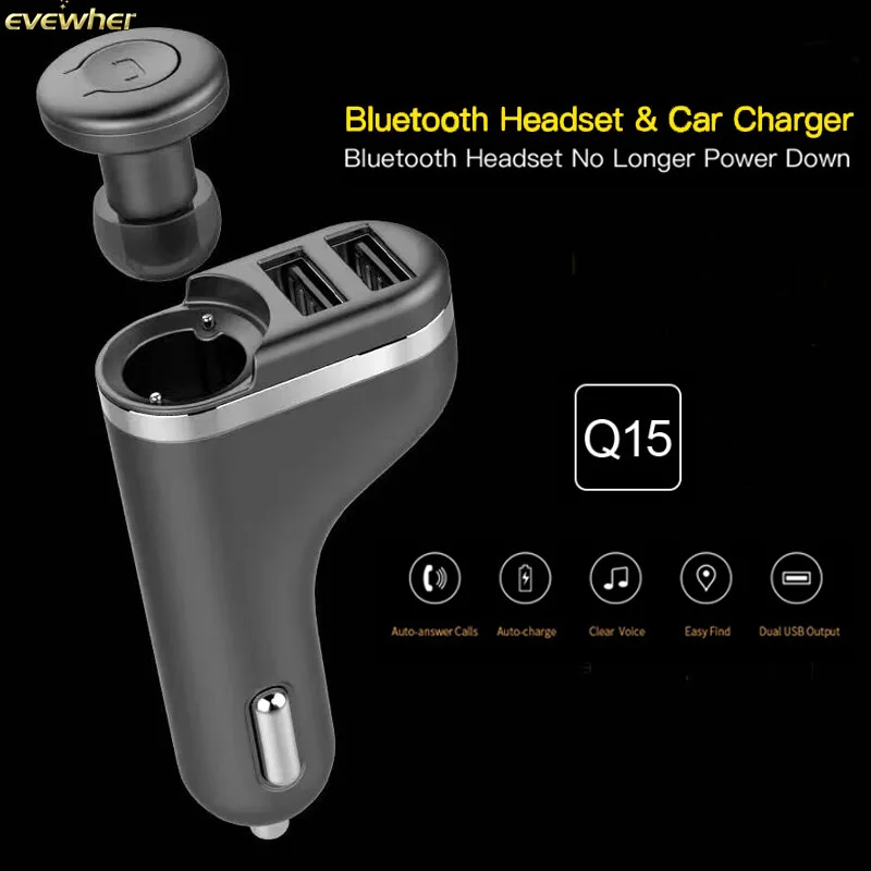 Q15A 2 in 1 Car-Charger Wireless Bluetooth Headset Dual USB Output Ports Fast Charging Phone Car Charger For All Mobile Phones |