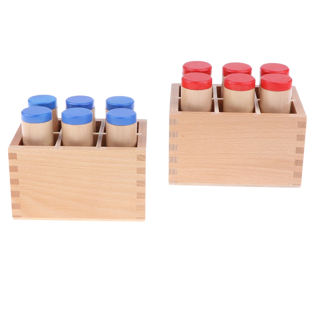 Wooden Montessori Sound Boxes 2 Set -  Each Box with 6 Different Sound Cylinders Filling with Different Materials